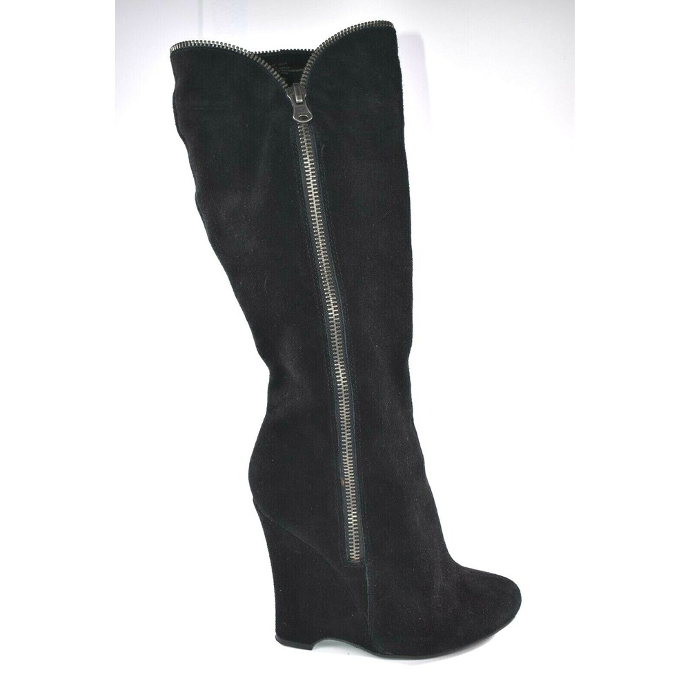 MIA Eduina Women's Black Suede Below Knee Wedge with Zipper Boots Size 8.5 M - Picture 5 of 8